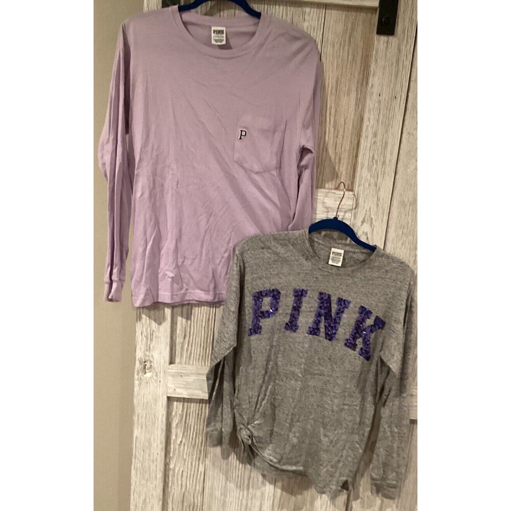 VS PINK Lot Of 2 Gray With Purple Sequin Purple W Pocket xsmall Long Sleeve